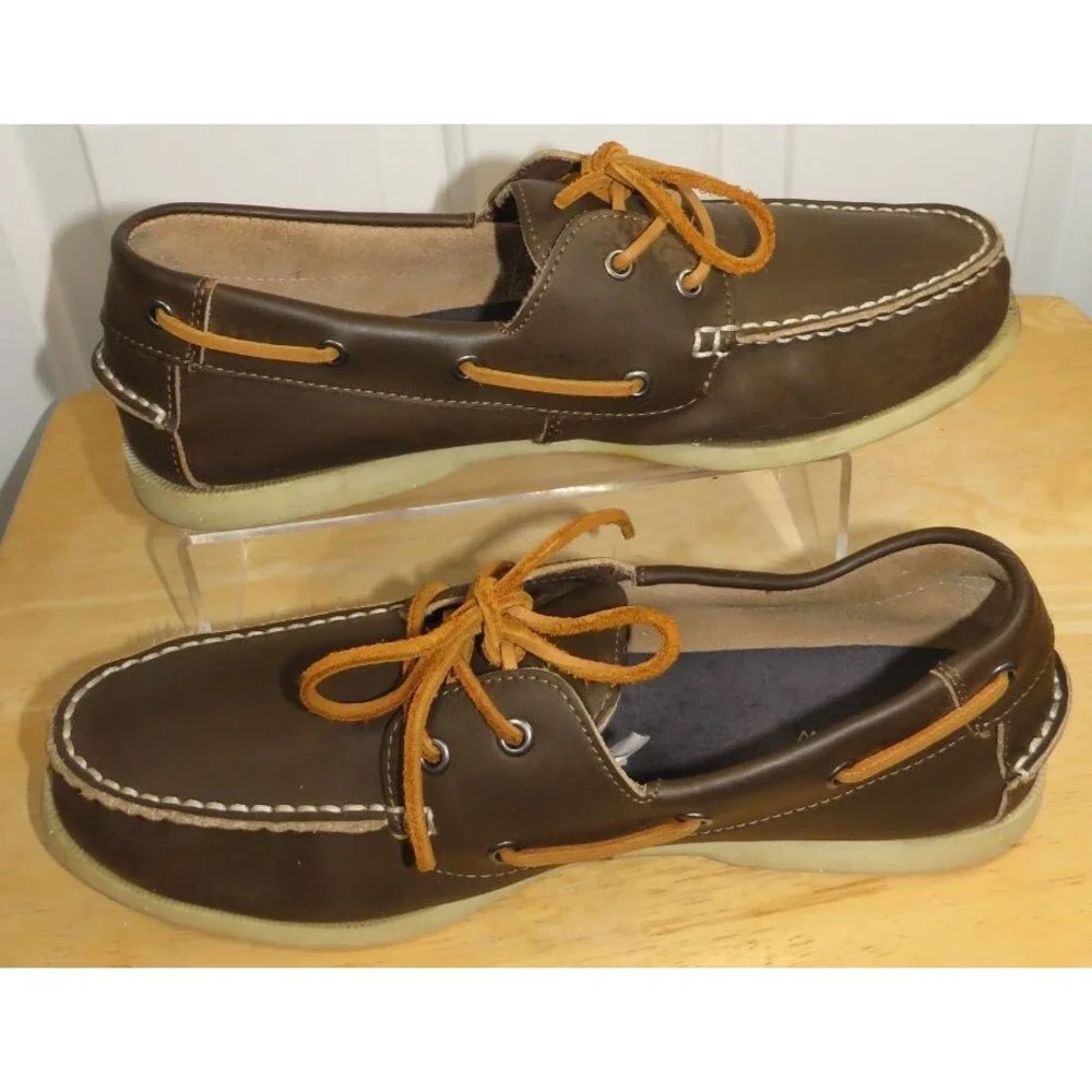J.Crew Brown Leather Boat Shoes 2-Eye Casual Loafers Men's Size 11